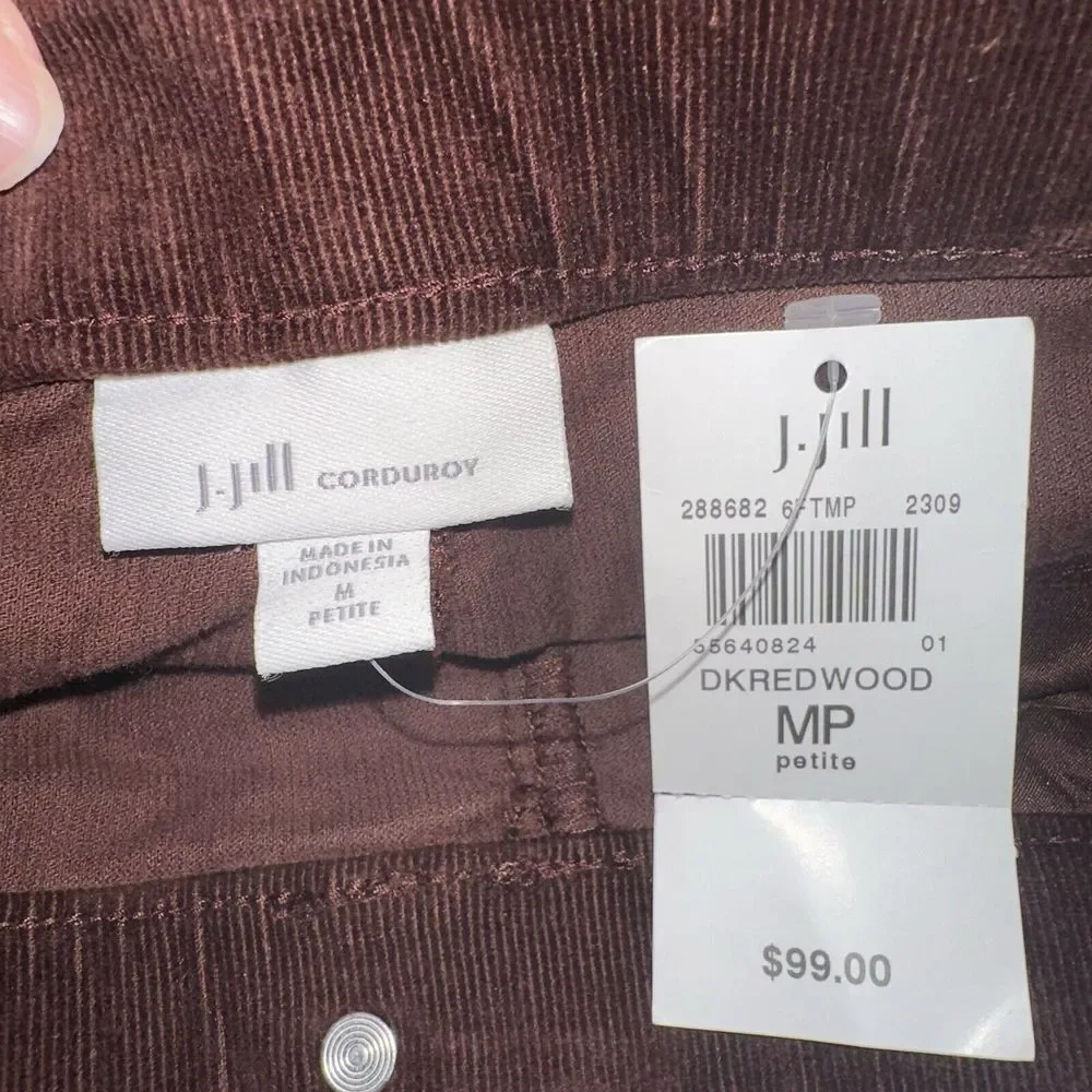 J. Jill Pants Med Petite Dark Redwood Corduroy Authentic Fit Pull On Jeans NWT - Picture 3 of 9